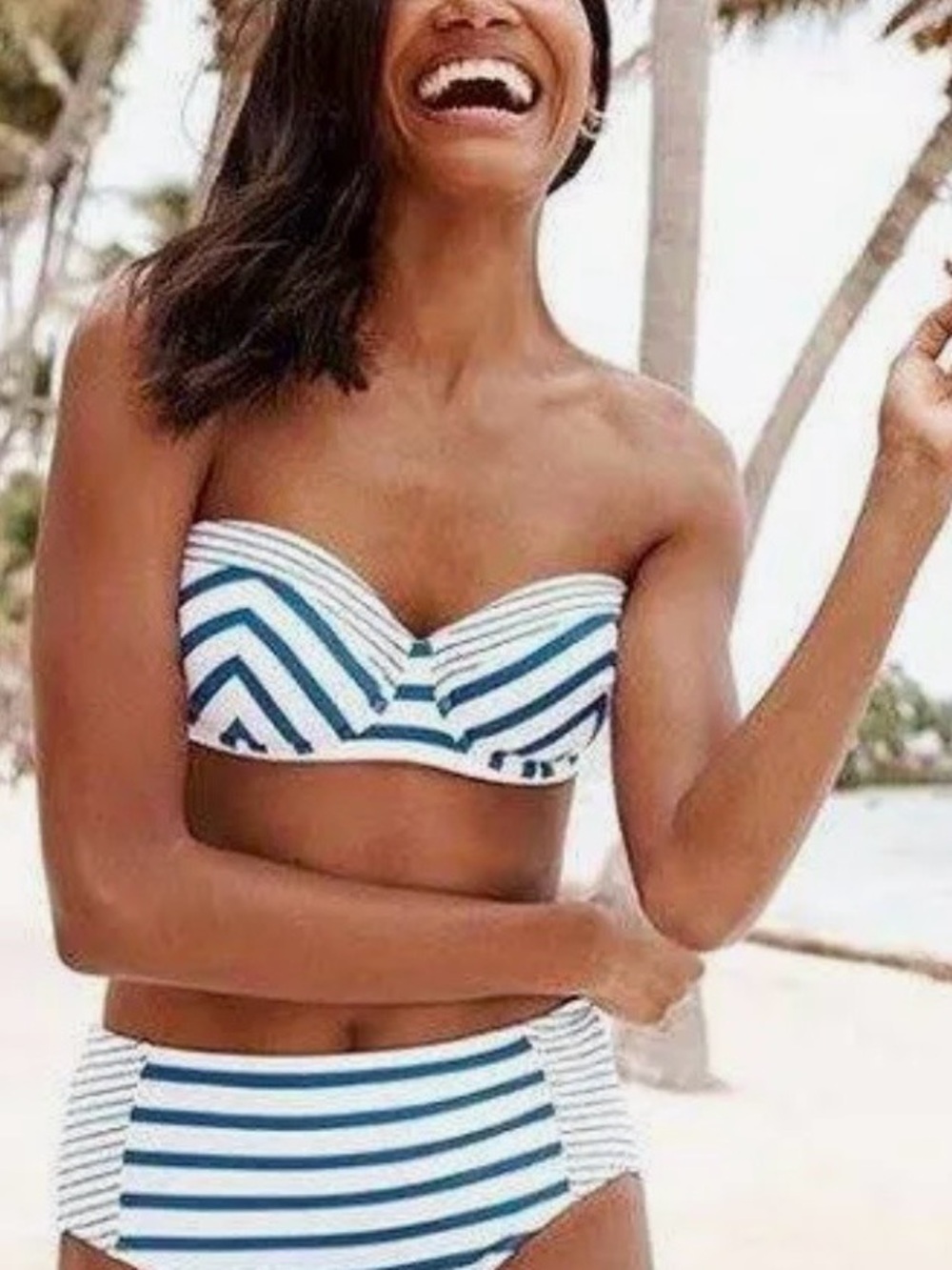 Tommy Bahama beach glass blue stripe bandeau bikin top NWT